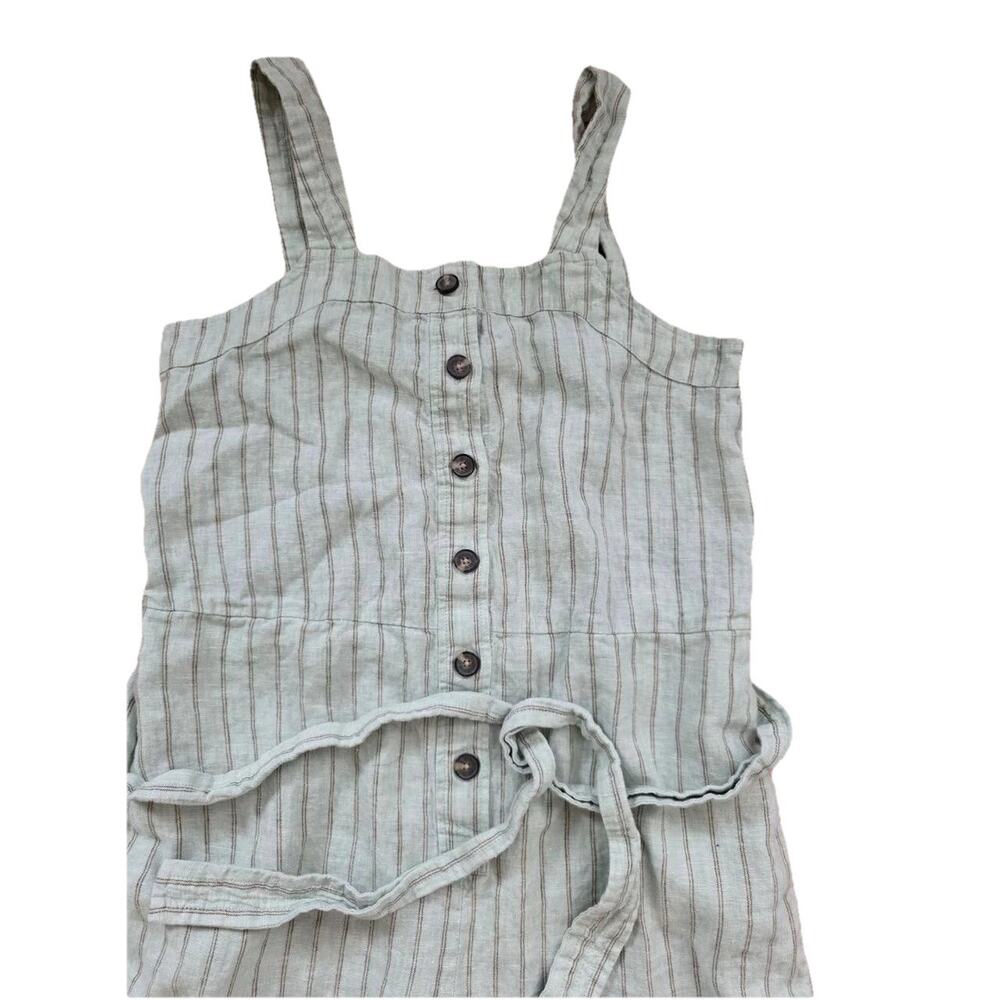 Everlane Striped Jumpsuit Belted green Linen Size 6 A001668 - Picture 5 of 9